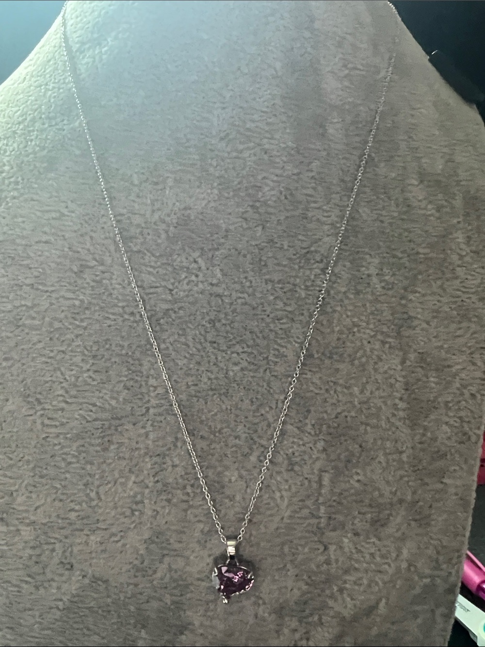 Silver Necklace with Purple Heart Pendant